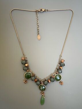 Gold-Tone Necklace with Green Gemstone Drops - Women Jewelry